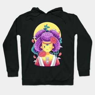 Japanese geisha with blooming rose Hoodie